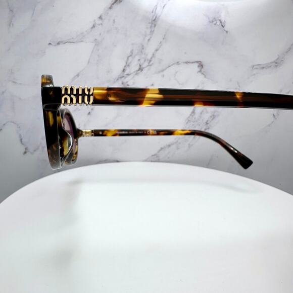 MIU MIU Sunglasses New Brown Tortoise Round Acetate Gold Metal Logo Authentic - Picture 15 of 16